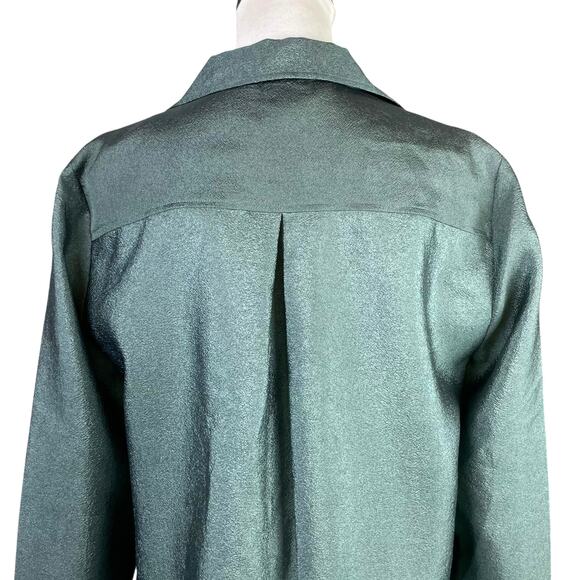 JUST Female Mae Shirt Jade Green Shiny Texture Button Up Long Sleeve Blouse - Picture 8 of 15